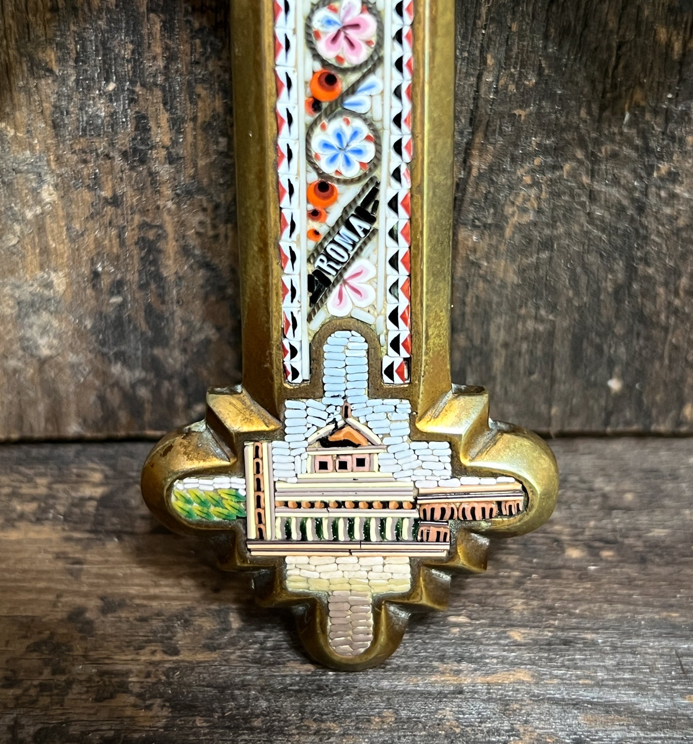 Unreal Micro-Mosaic Mid-19th Century Cross w/ Hand Painted Porcelain Centrepiece
