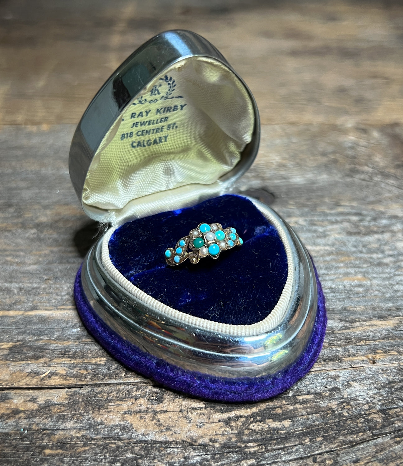 Antique Victorian Seed Pearl & Persian Turquoise Gold Ring