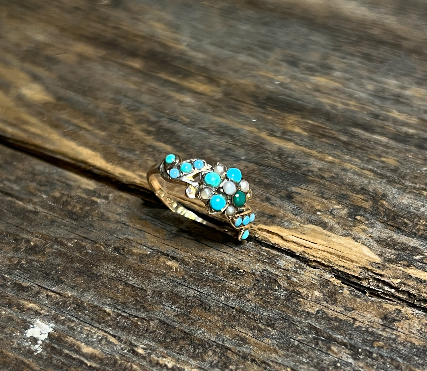 Antique Victorian Seed Pearl & Persian Turquoise Gold Ring