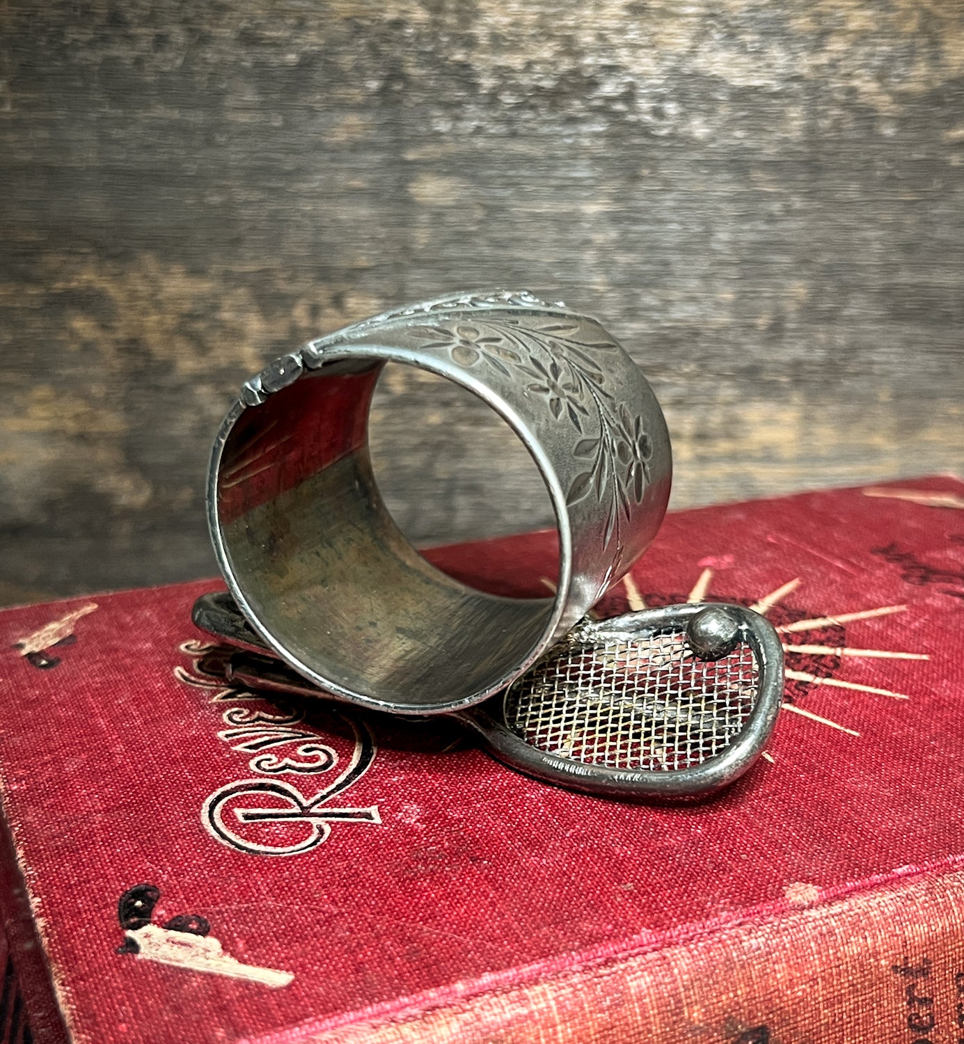 Late Victorian Silver Plate Napkin Ring w/ Tennis/Wimbledon Theme