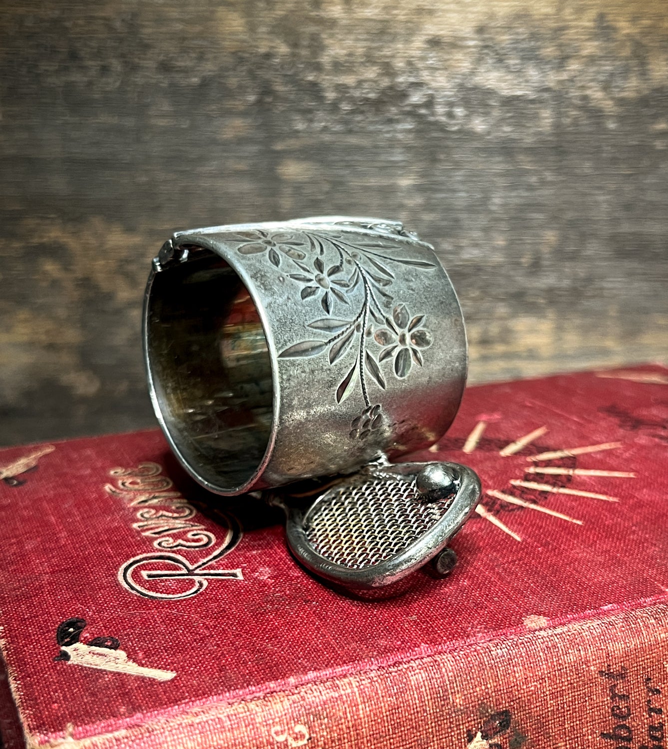 Late Victorian Silver Plate Napkin Ring w/ Tennis/Wimbledon Theme