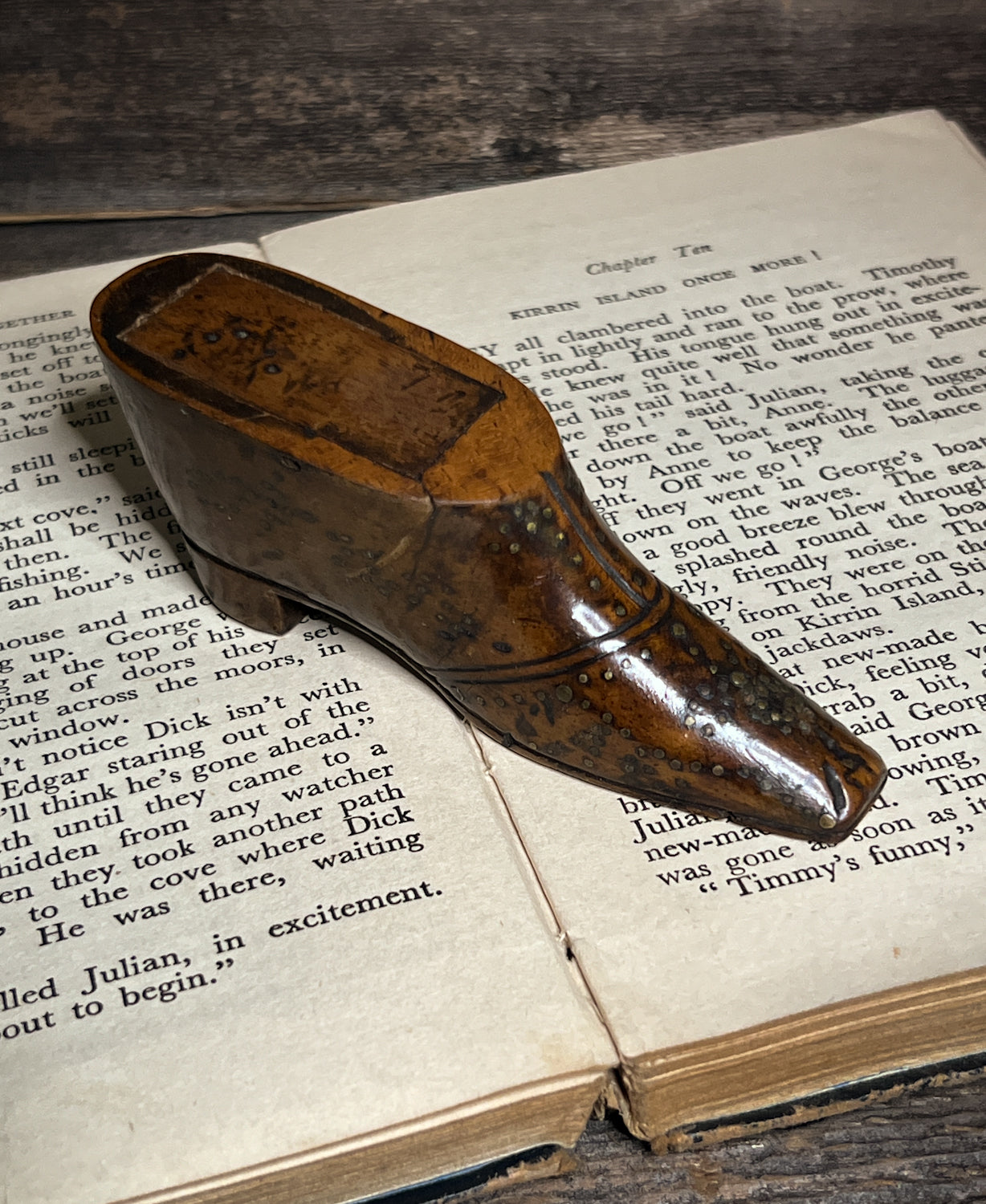 Fantastic Late Georgian Shoe Snuff Box w/ Pique Work, Love Token