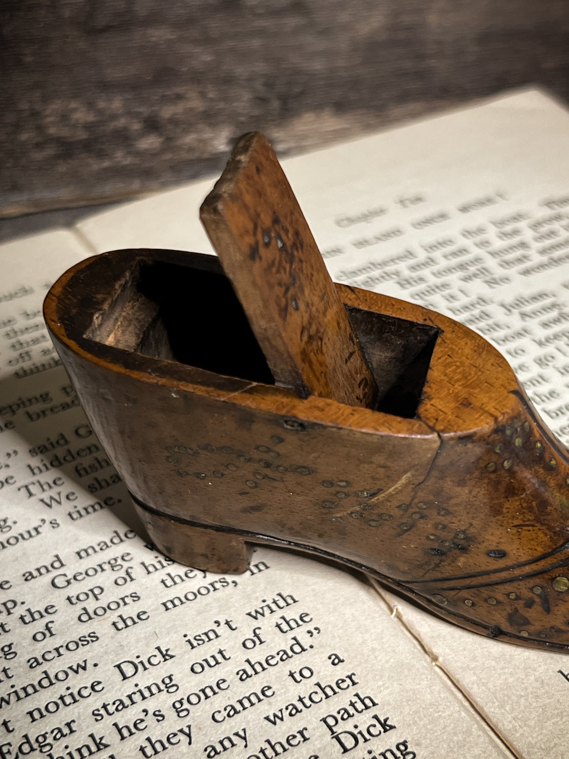 Fantastic Late Georgian Shoe Snuff Box w/ Pique Work, Love Token