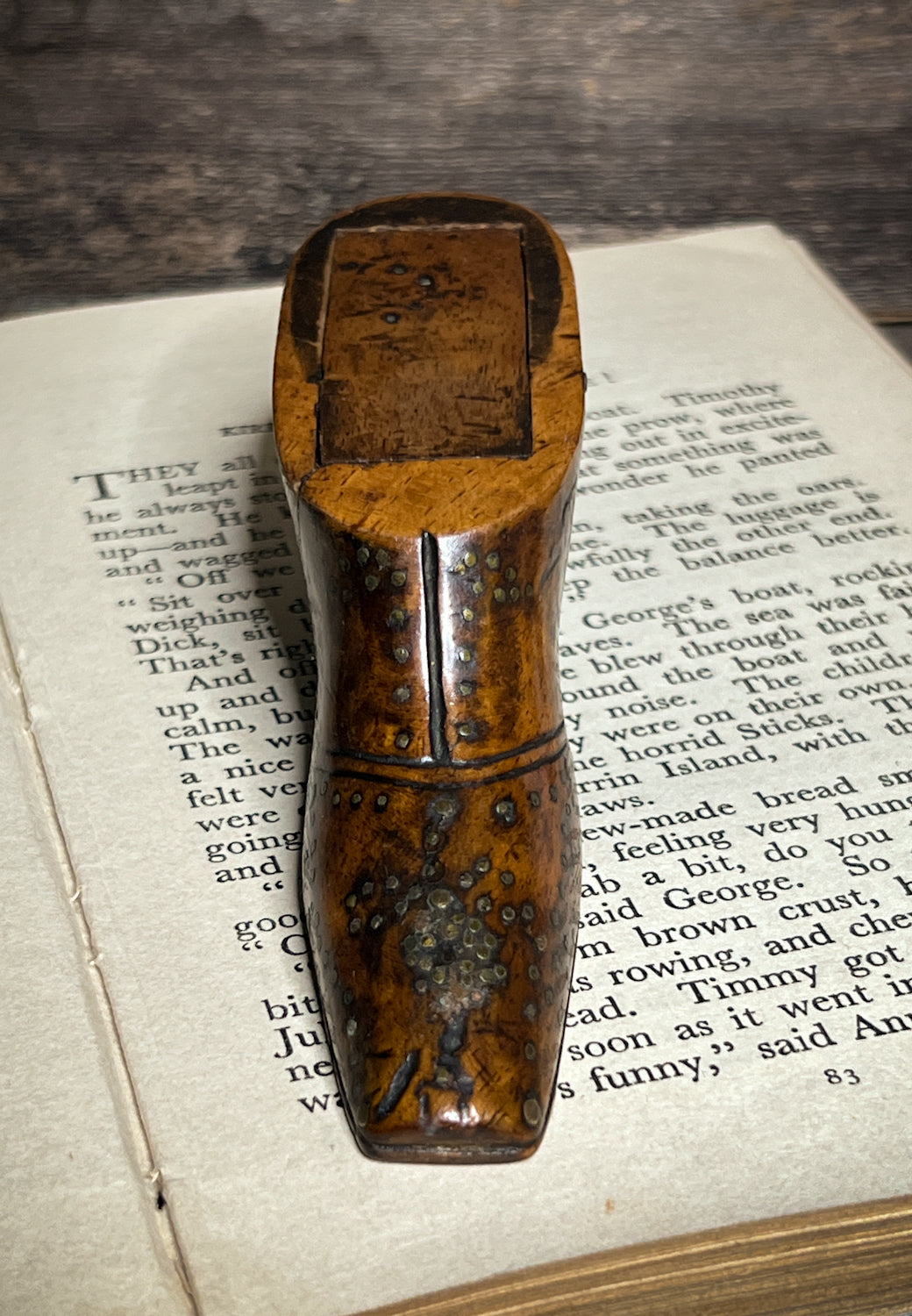 Fantastic Late Georgian Shoe Snuff Box w/ Pique Work, Love Token