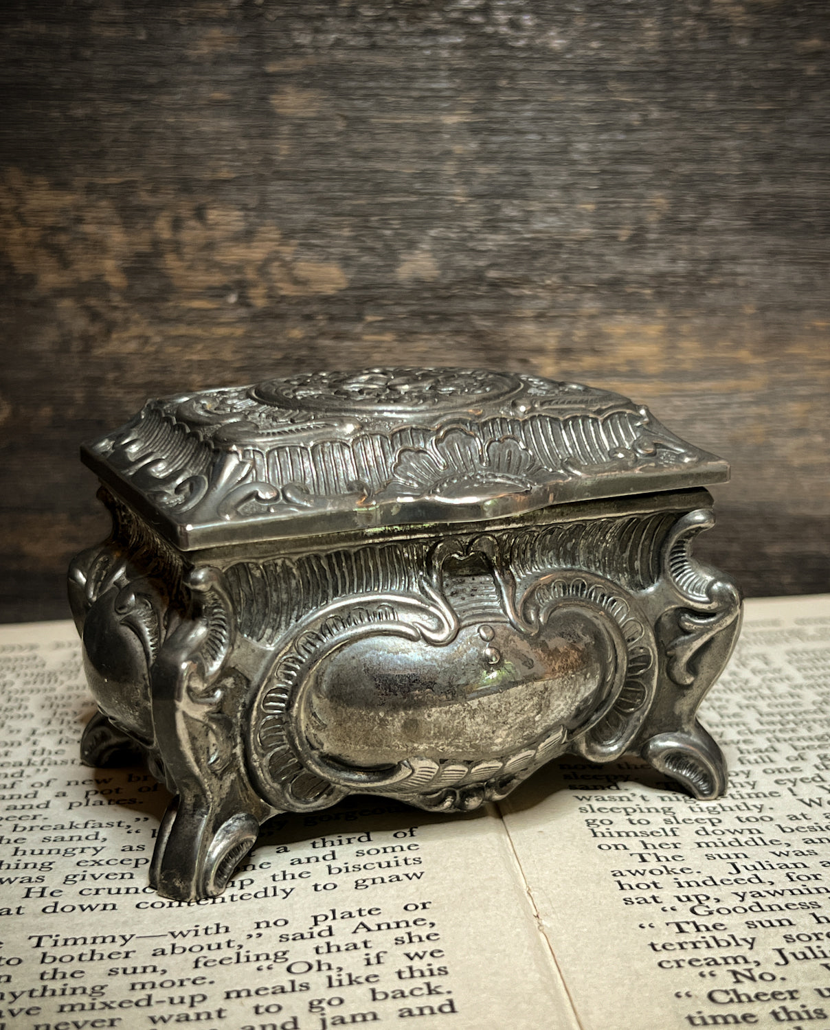 Circa 1940s Silver Plated Trinket Box w/ Red Velvet Liner