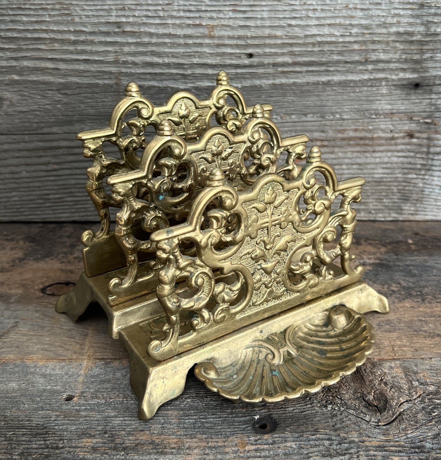 Cast Brass Victorian Era Letter Holder w/ Beautiful Detailing
