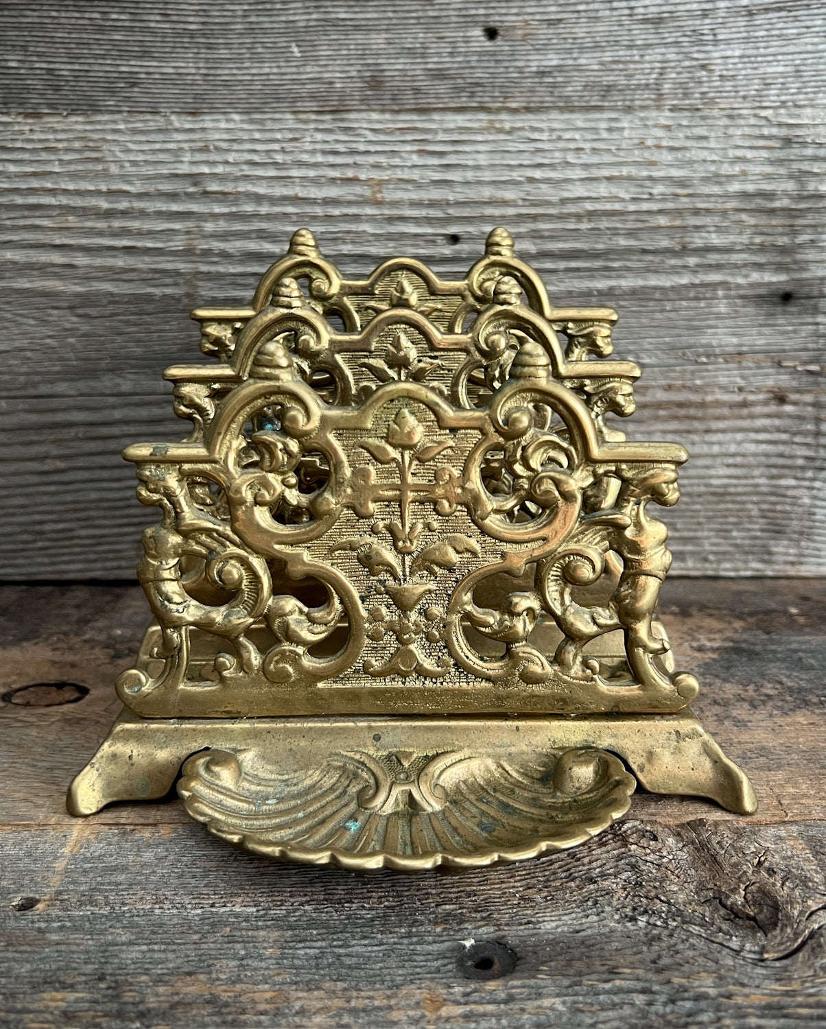 Cast Brass Victorian Era Letter Holder w/ Beautiful Detailing