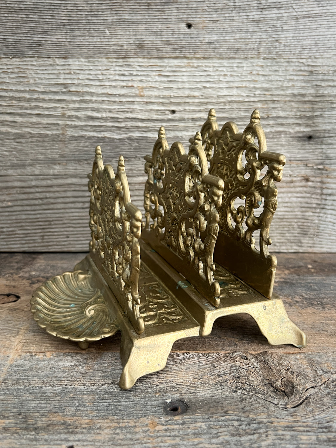 Cast Brass Victorian Era Letter Holder w/ Beautiful Detailing