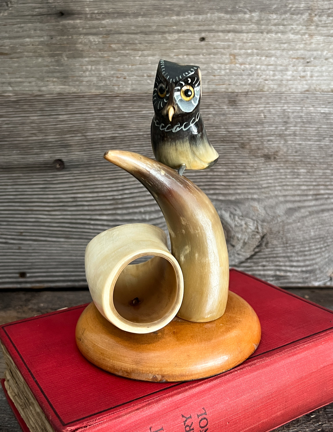 Sweet Vintage Polished Horn Desk Organizer, with Cute Little Owl