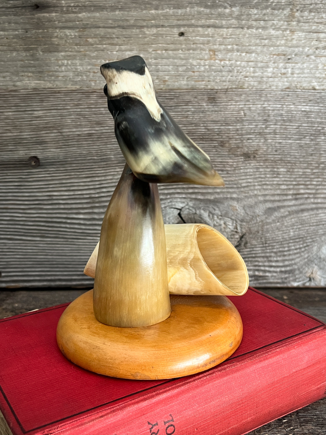 Sweet Vintage Polished Horn Desk Organizer, with Cute Little Owl