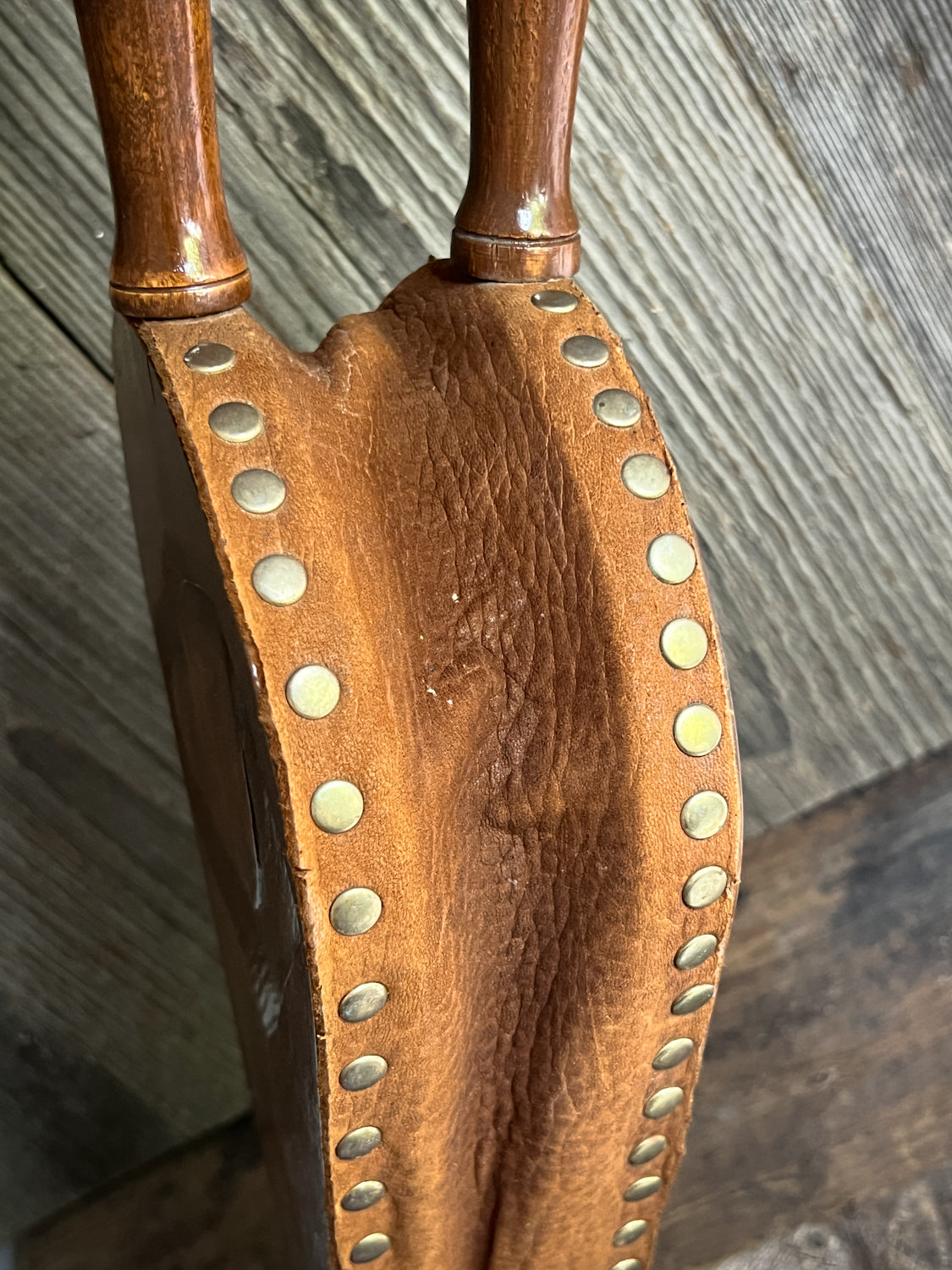 Charming Carved Wood Bellows with Sweet Depiction of Dog