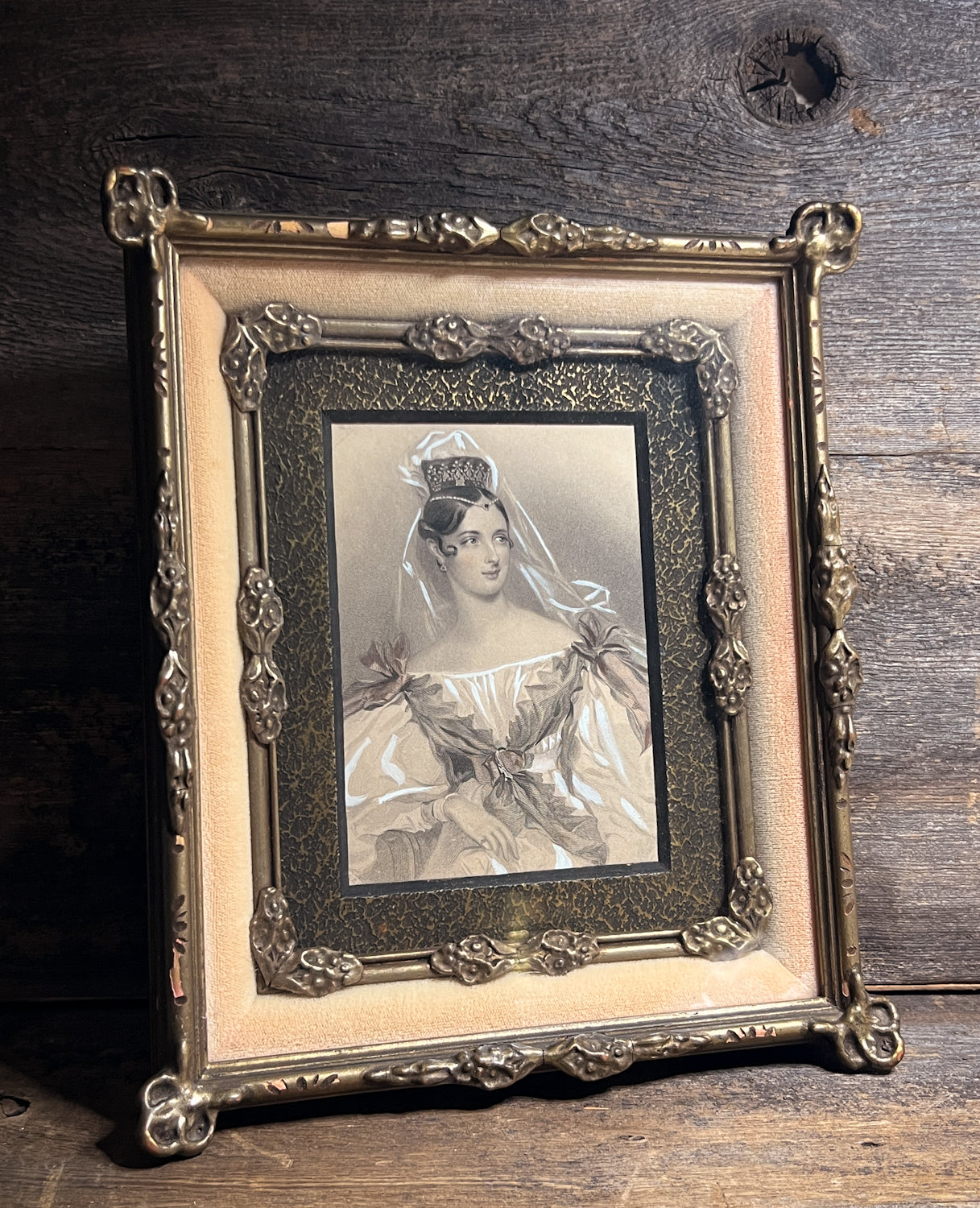 Mid-1800s Hand Embellished Steel Engraving Print of Lady Adeline, in Gorgeous Frame