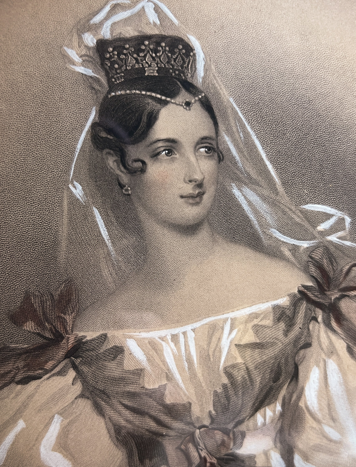 Mid-1800s Hand Embellished Steel Engraving Print of Lady Adeline, in Gorgeous Frame
