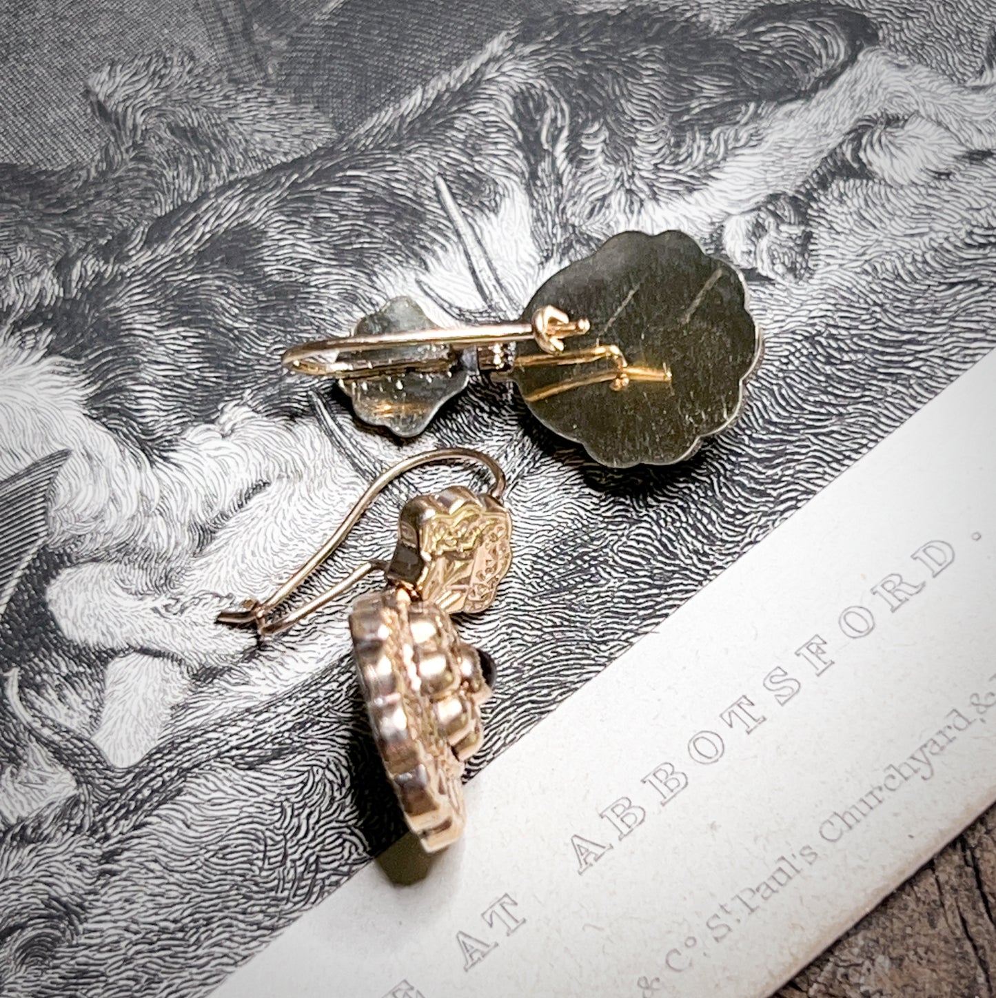 Striking Late 1800s Gold Fill & Garnet Etruscan Earrings