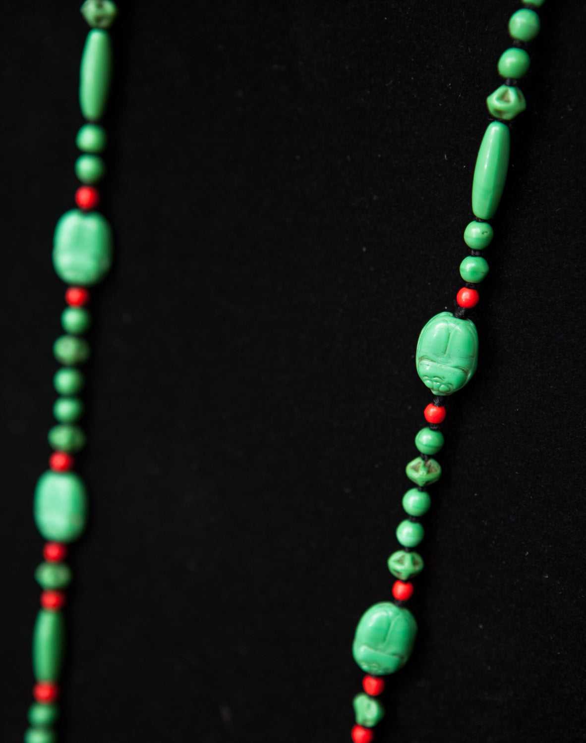 Gorgeous 1920s Glass Bead and Scarab Necklace by the Neiger Brothers