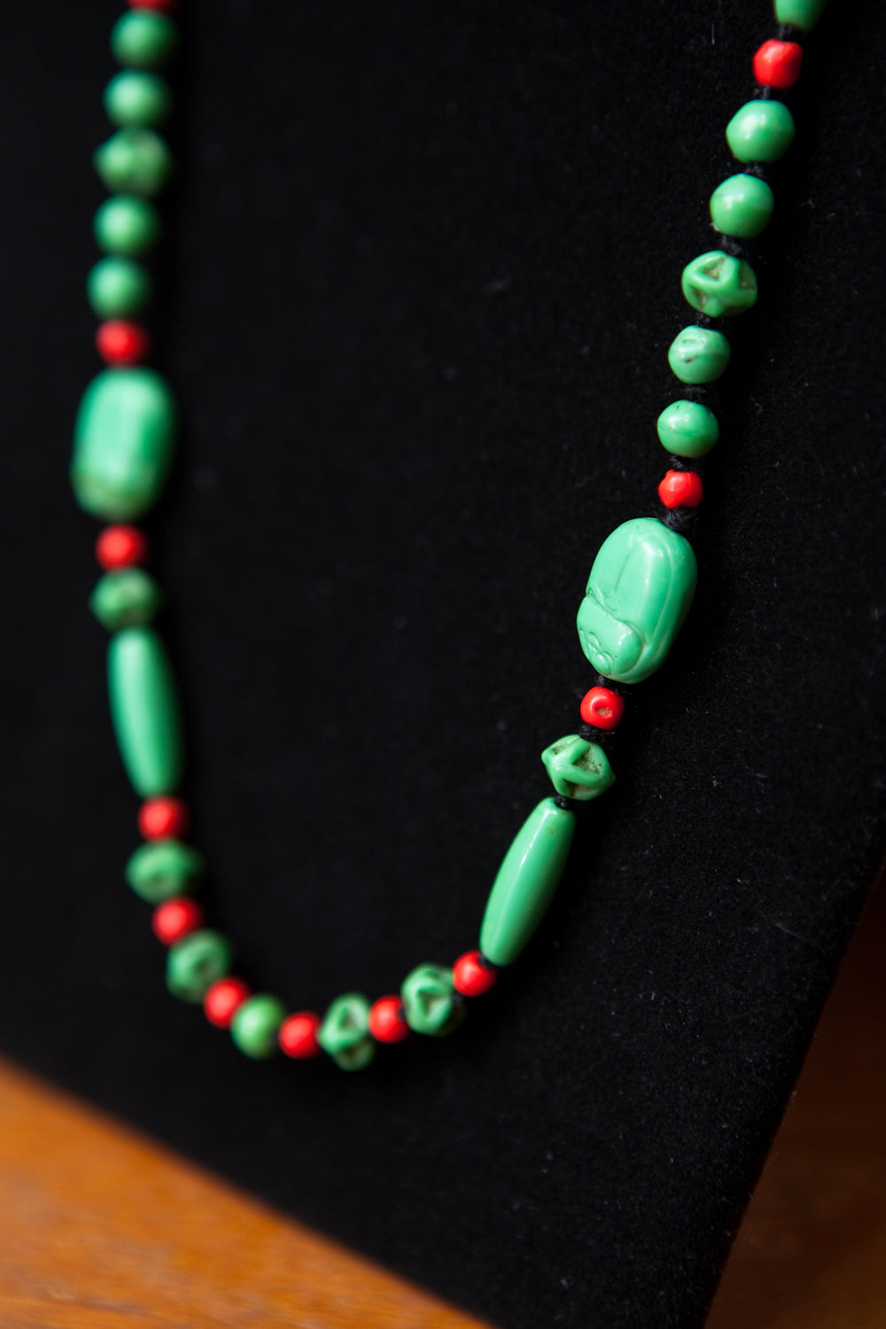 Gorgeous 1920s Glass Bead and Scarab Necklace by the Neiger Brothers