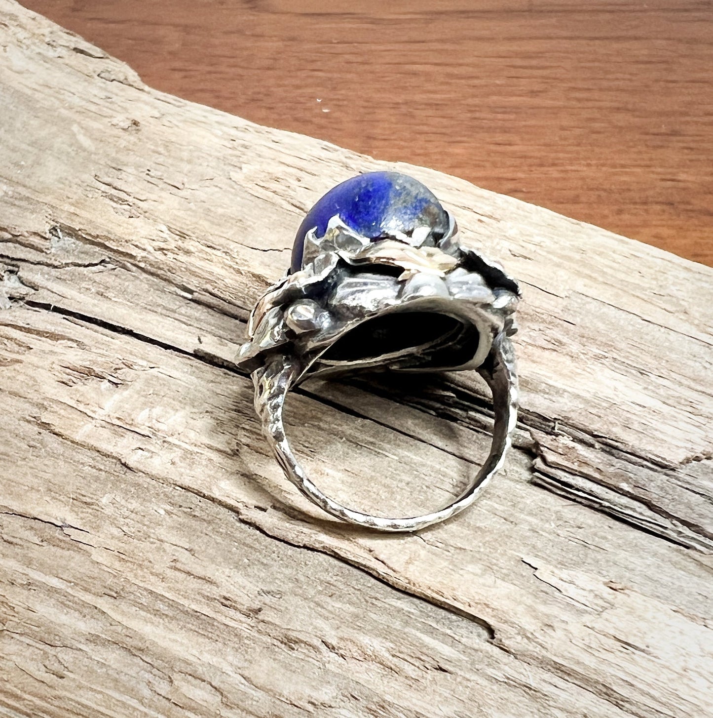 Gorgeous Antique Lapis Lazuli Ring in Sterling Silver and 18K Gold