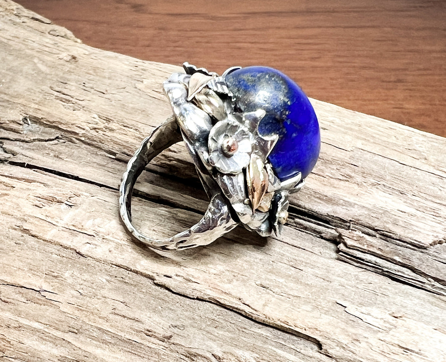 Gorgeous Antique Lapis Lazuli Ring in Sterling Silver and 18K Gold