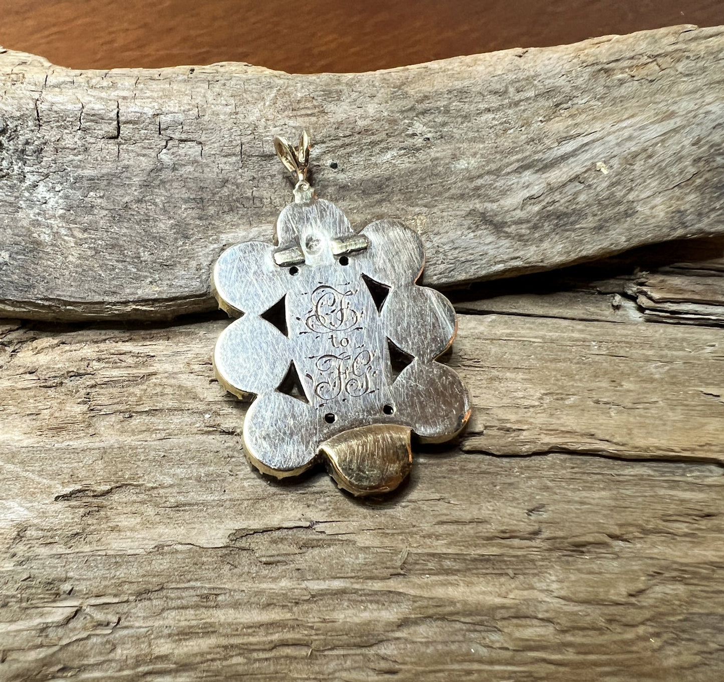 Charming Georgian Era Gold Pendant w/ Garnets, Diamond, & Hair
