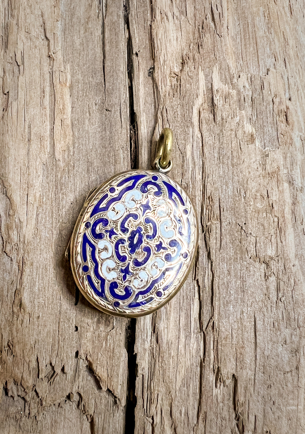 Lovely Victorian Era Gold Filled & Blue/White Enamel Locket w/ Photo & Hair