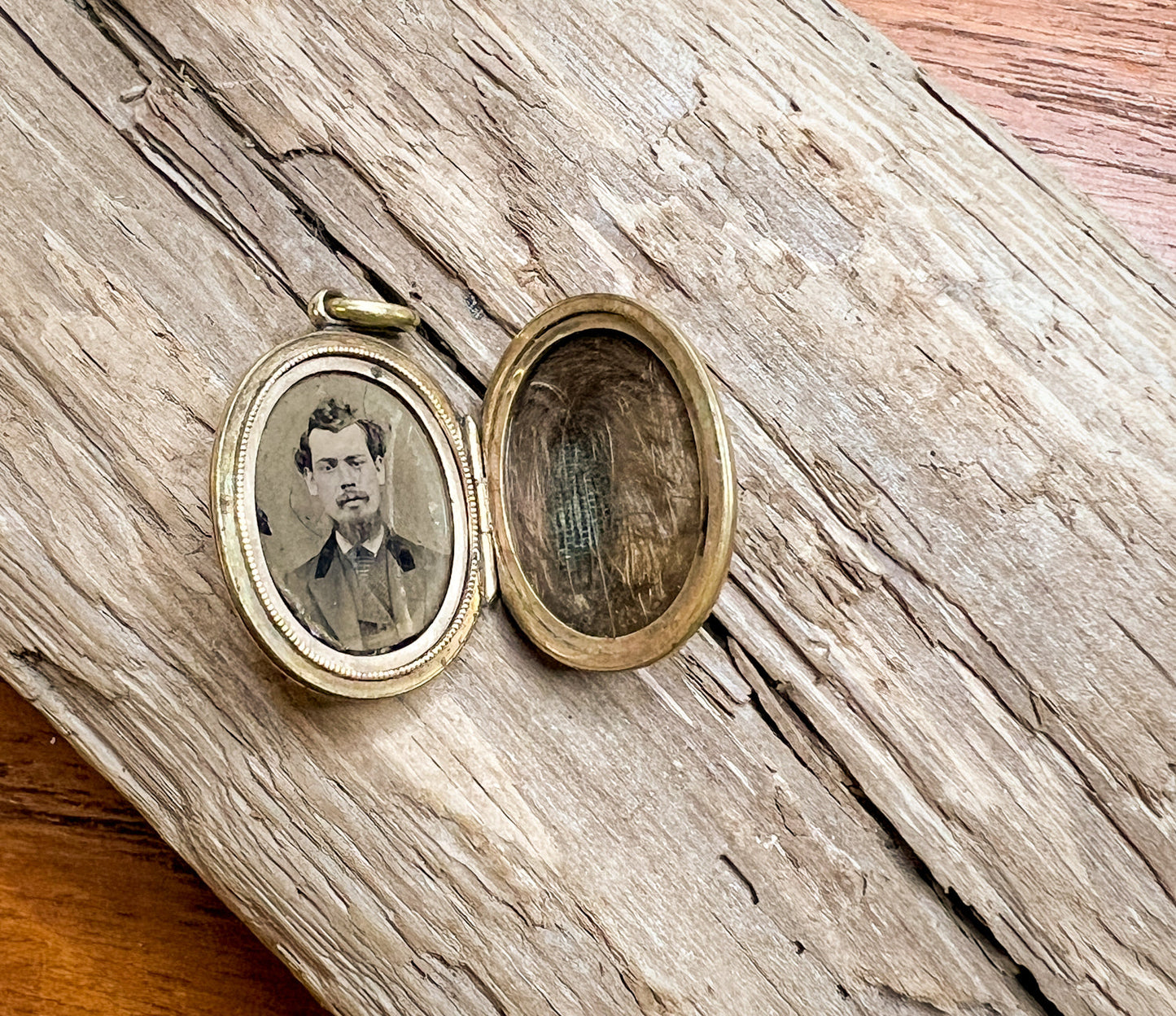 Lovely Victorian Era Gold Filled & Blue/White Enamel Locket w/ Photo & Hair