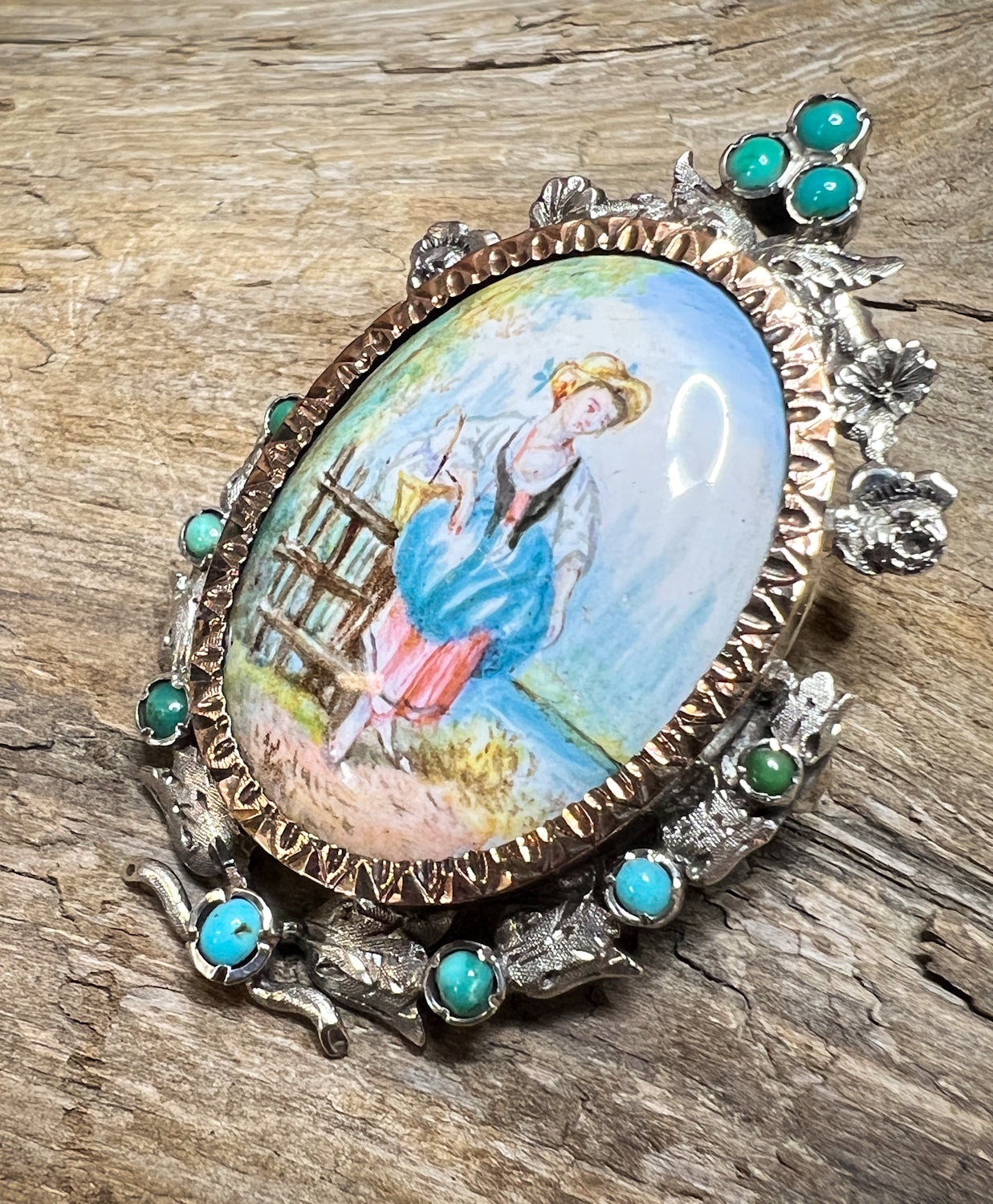 Absolutely Charming 19th Century Brooch/Pendant w/ Porcelain Enamel Painting