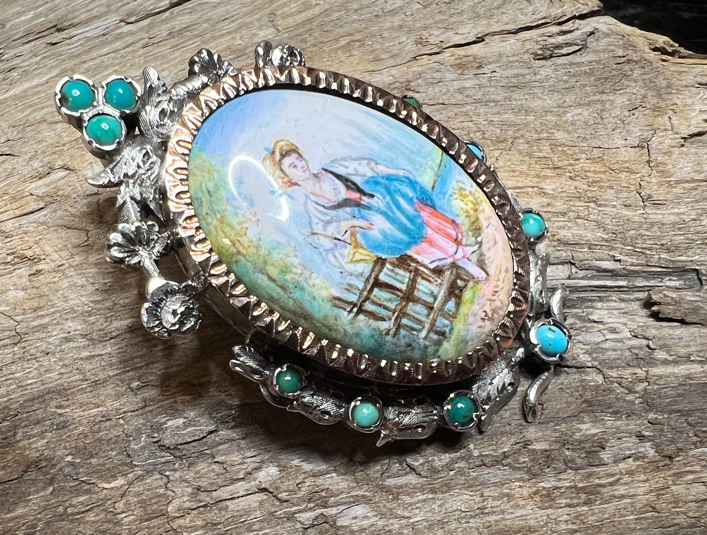 Absolutely Charming 19th Century Brooch/Pendant w/ Porcelain Enamel Painting