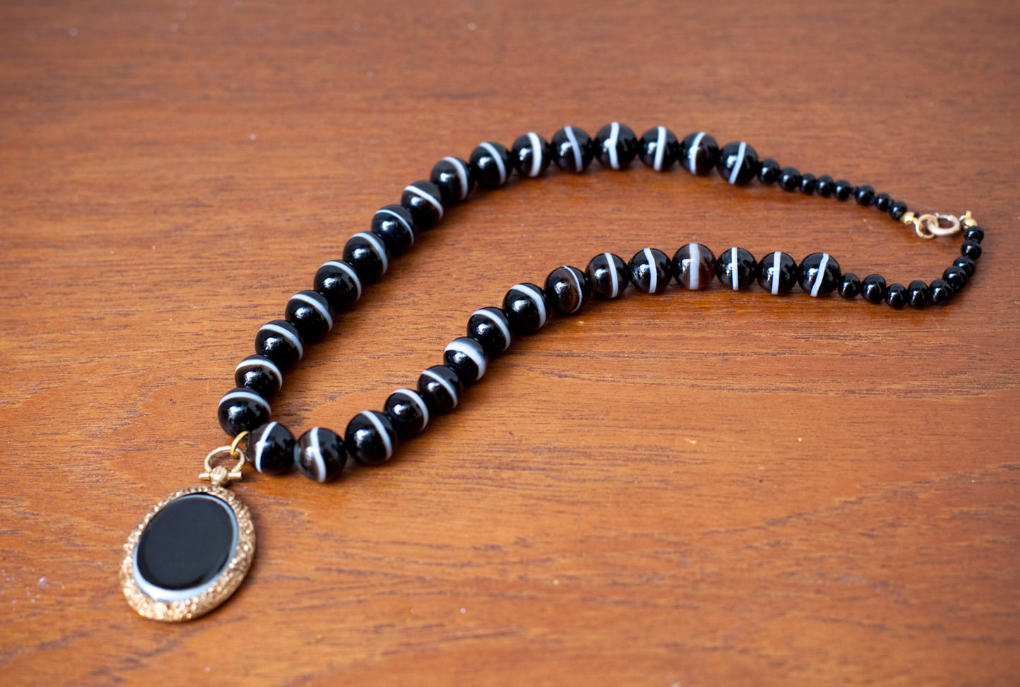 Exquisite Black Banded Agate Victorian Era Mourning Necklace
