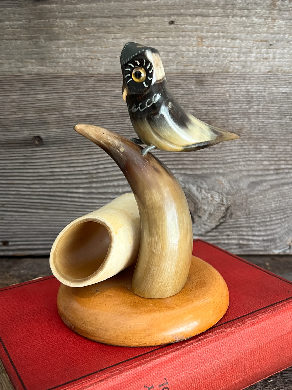 Sweet Vintage Polished Horn Desk Organizer, with Cute Little Owl