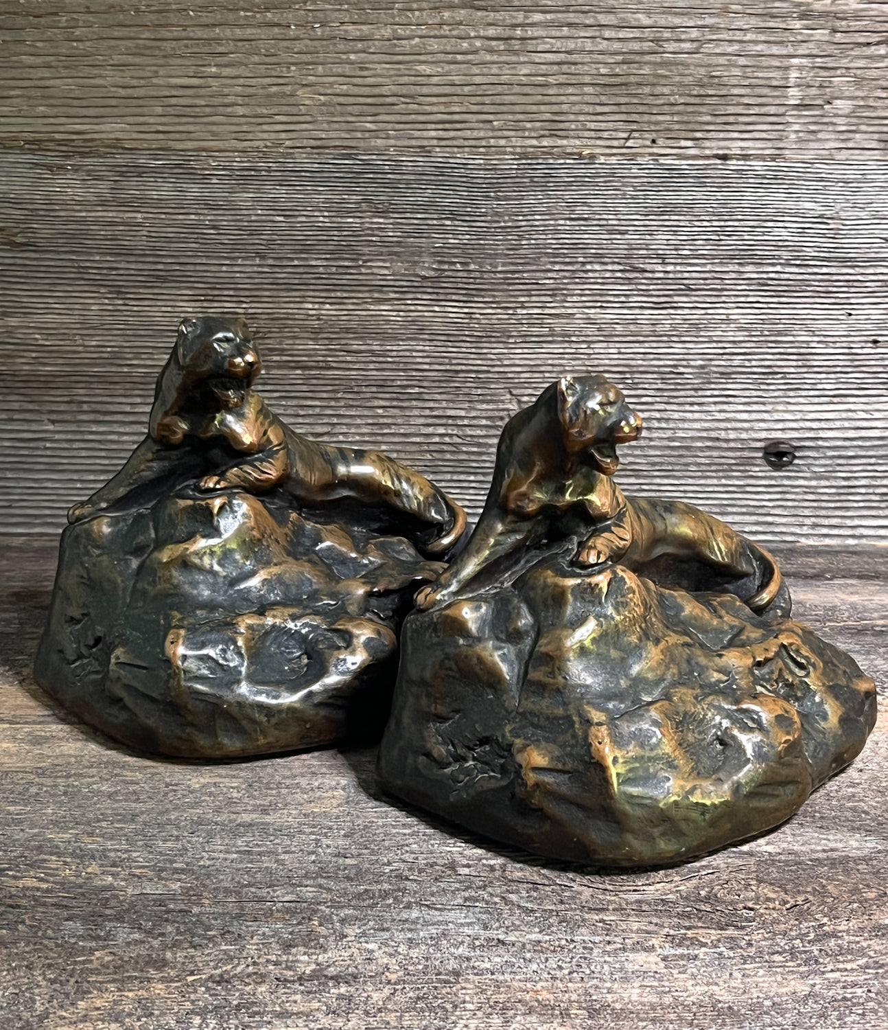 Art Deco Era Tiger Bookends with Copper Finish