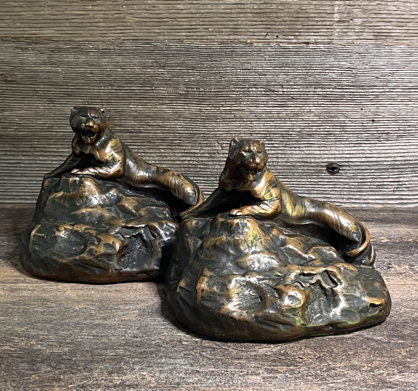 Art Deco Era Tiger Bookends with Copper Finish