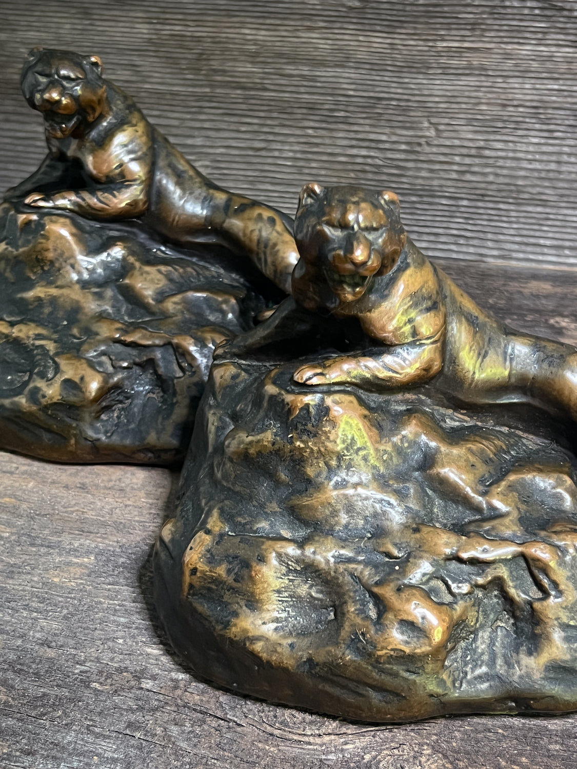 Art Deco Era Tiger Bookends with Copper Finish