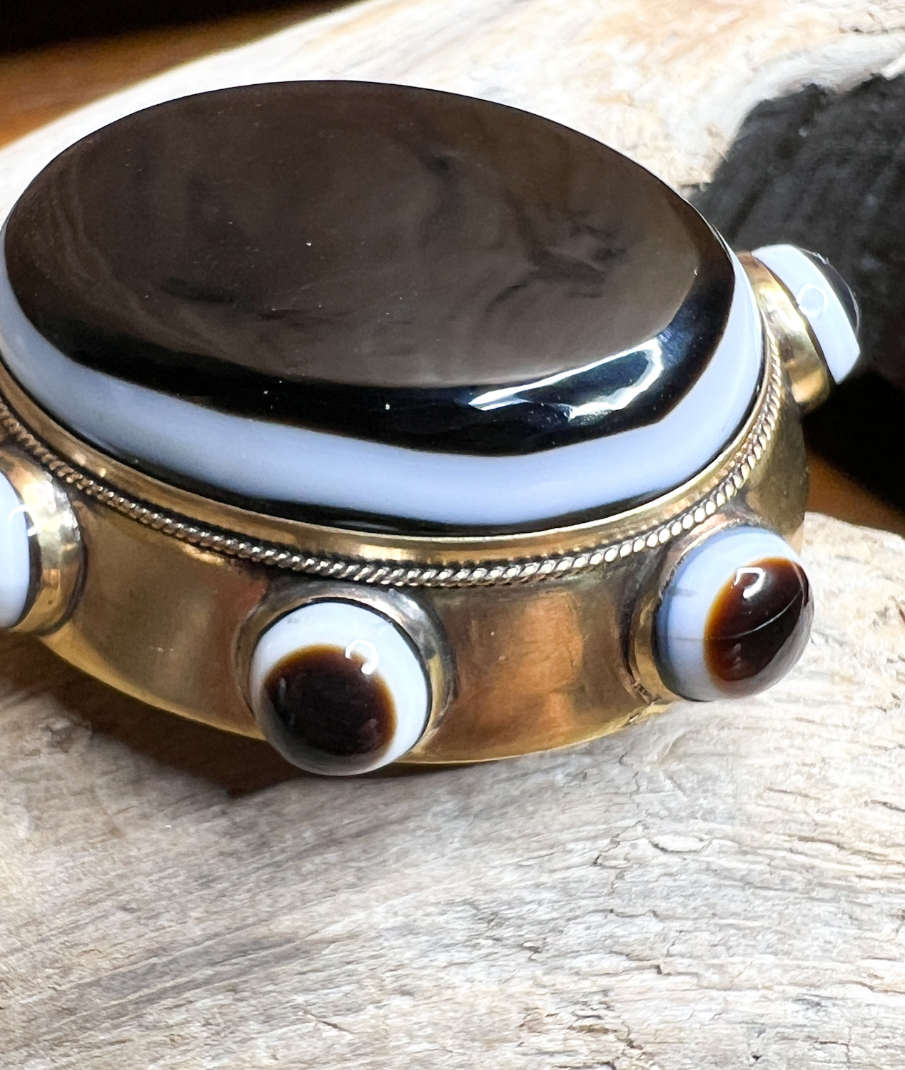 Beautiful Victorian Black Agate Mourning Brooch w/ Hidden Compartment